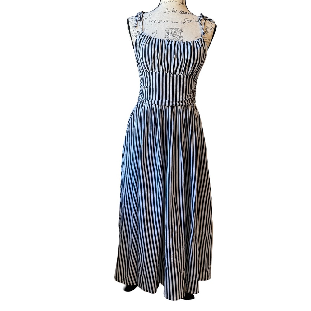 M.D.S. Stripes Charlotte Cami Midi Dress Size 1 Excellent Condition Navy & White